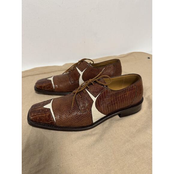 David Eden Dress Shoes Mens Size 9 Brown White Genuine Crocodile Leather Oxford main image 10